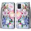 Mo-Somnus Cover per Samsung Galaxy A51 4G, Custodia in PU Pelle Magnetica Libro Flip Caso Antiurto Portafoglio [Supporto Stand] con Porta Carte e Cinturino da Polso Wallet Case (Fiore 3)