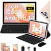 ZIOVO Tablet Android 14 Tablet 10 pollici, 22 GB RAM+128 GB ROM (1 TB TF), Widevine L1 | 8000 mAh | Octa-Core | 2.0 GHz | 5 GB WiFi | BT 5.0 | 5MP+8 MP | Supporta Neflix, Tablet con Tastiera e Mouse, Golden