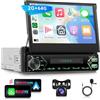 Hodozzy 2GB 64GB GPS Autoradio Android 1 Din con Schermo Retrattile con Carplay Wireless Android Auto,7 Pollici Touchscreen Stereo Auto 1 DIN Bluetooth Radio,Navigazione,WiFi,USB/AUX/EQ/RDS/FM+camera