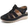 JOMIX Sandali Donna Estivi Comodi con Punta Chiusa e Strappo Scarpe Ortopediche Zeppa Bassa da Anziane Ciabatte Plantare Comfort da Passeggiate Camminata WOX250653 Nero 38