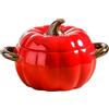 Generisch Casseruola in ceramica a forma di zucca, adorabile ciotola di zucca, antiaderente, con coperchio, utensili da cucina in porcellana, stoviglie di ringraziamento di Halloween (rosso)