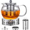 GBKDQQ Teiera in vetro con fornellino, 1300 ml, teiera in vetro borosilicato con inserto in acciaio inox e coperchio rimovibile, incluso forno per tutti i tipi di tè (tè alle erbe, tè alla frutta, tè verde)