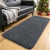 smiry Tappeto a pelo lungo, morbido, lavabile, antiscivolo, moderno, morbido, per corridoio, soggiorno, cameretta dei bambini, camera da letto, grigio scuro, 60 x 100 cm
