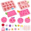 WRENYZK 24 stampi per saponi in silicone a forma di fiore, set di stampi in silicone 3D, stampi in silicone per compleanno, rose, farfalle, foglie di cioccolato, in silicone per torte, decorazione di
