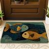 Generic Zerbino decorativo con pesci artistici, colore blu e oro, per interni ed esterni, a tema nautico, in gomma, impermeabile, antiscivolo, assorbe la polvere, facile da pulire, 73 x 43 cm