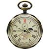 Treeweto - Orologio da tasca in bronzo con catenella, quadrante con numeri romani, formato 24 ore, rotazione sole e luna, in confezione regalo