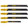 kwb 617285 Set di 5 pezzi di lame per seghetto alternativo per legno per tagli grossolani, fini e puliti incl. lama per piano di lavoro curvo (down-cut) con codolo a T S-20 / codolo a una camma