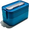 Muitomas, Lunch Box 1700ml, Porta Pranzo con Posate e Due Contenitori, Portapranzo Ermetico per Alimenti, Lunch Box Microonde, Lavastoviglie e Congelatore, Colore Blu Ottanio