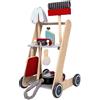 Bayer Chic 2000 Carrello di pulizia per bambini, carrello per la pulizia in legno, carrello scopa con aspirapolvere e accessori
