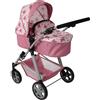 Bayer Chic 2000 - Passeggino per bambole Nele 2 in 1 per bambini da 3 a 8 anni, passeggino trasformabile per bambole fino a 50 cm, fiori rosa