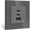 BSEED Stazione di ricarica USB da incasso, caricatore GaN 65 W con 2 x Type C/1 x USB A caricabatterie per dispositivi elettronici/smartphone/tablet, spina da parete Schuko, grigio
