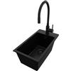 PRIMAGRAN Lavandino da Cucina Tutto Nero 28x50cm, Lavello in Granito a 1 vasca + Rubinetto 40x38cm + Set di accessori, Lavabo da Cucina Incasso al Mobile 30cm - Riga S028