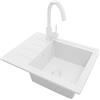 PRIMAGRAN Lavandino da Cucina Tutto Bianco 55x44cm, Lavello in Granito a 1 vasca + Rubinetto 32x20cm + Set di accessori, Lavabo da Cucina Incasso al Mobile 45cm - Copenhagen Easy S014