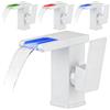 GBKDQQ Rubinetto per Bagno con Luci LED, Cascata 3 Colori, Miscelatore Monocomando Acqua Calda e Fredda, Cromato, Moderno, Grigio, Tubi da 60 cm Inclusi