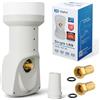 hb-digital Single LNB - Test MOLTO BUONO* - per 1 utente, filtro LTE, 1 uscita, Full HD 4K, 0,1 dB, con protezione dalle intemperie + 2 connettori F per TV, parabola satellitare - Bianco
