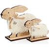 com-four® 2x Coniglietti pasquali accovacciati da appoggiare - figure decorative per Pasqua in legno - grande e piccolo (02 pezzi - bianco/marrone)