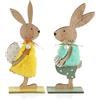 com-four® 2x Supporti Decorativi per Pasqua - Coppia di Coniglietti Pasquali con Uova di Pasqua - Coniglietti Pasquali da Stare in Piedi - Decorazione Pasquale in Legno (2 pezzi - giallo/blu)
