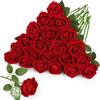 Woltoy 24 Pezzi Texture Rose Rosso Intenso Floccate Rose Finte, Fiori Artificiali Naturali Vere, Fiori Finti per Fai Da Te Matrimonio Bouquet Da Sposa Festa San Valentino Decorazione