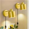 Glowlit Lampada da parete con spina, interruttore dimmerabile, lampada da parete dorata, per interni con rotazione di 350°, E27, lampada da parete industriale da 60 W, per soggiorno, camera da letto