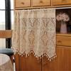 A.Monamour Tenda Corta Piccola Rustico Boho Fiori Di Cotone Vuoto Pizzo All'Uncinetto Semi Trasparente Con Nappe Tendina Tenda da Cucina Bistrot Caffè Mezza Tenda Tenda a Vetro a Pannello Tenda Porta