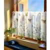 Daliena Tenda corta con fiori e farfalle, stile rustico, tenda da cucina, semitrasparente, con stampe (larghezza x altezza 90 x 60 cm), colore bianco, 1 pezzo