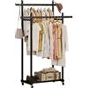 Lutown-Teen Stand Appendiabiti con Ruote Bloccabili, Appendiabiti da Terra in Metallo con Ripiano Portaoggetti, Portata di 50 kg, Facile da Montare, Asta Doppia, Nero