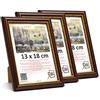 3-B Confezione da 3 Cornici per foto BARI RUSTICO - marrone scuro/oro - 13x18 cm cornice in legno esotico con vetro acrilico