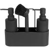 CAUTIOUS Porta Spugne Lavello Cucina, Dispenser Sapone Cucina Nero 4 in 1, Porta Spugne Lavello con Portasciugamani Dispenser di Detersivo Ricaricabil, Dispenser Detersivo Piatti per Cucine e Bagni