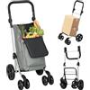 HOMCOM Carrello Spesa Pieghevole in Alluminio con Ruote 3 in 1 Grigio
