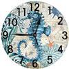 Hdadwy Orologio da parete con mappa nautica a forma di cavalluccio marino blu vintage, orologio rotondo silenzioso a batteria, decorazione da parete a tema oceano per la casa, l'ufficio, la scuola 9,8 pollic