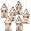 Logbuch-Verlag 6 piccoli ciondoli natalizi decorativi, casette in legno con corda da appendere, casa in legno, Hygge Scandi, decorazione natalizia, 4 x 7 x 3 cm, colore bianco naturale