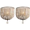 Newrays 2 Pack Lampada da parete vintage con perline di legno Finitura bianco grigio Retro antico con cablaggio rigido per infissi da camera