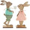 com-four® 2x espositori decorativi per Pasqua - coppia di coniglietti pasquali con fiore - coniglietti pasquali da posare in legno - rosa/blu (2 pezzi - rosa/marrone chiaro)