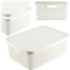 KADAX Cestino portaoggetti, cestino con coperchio, scatola portaoggetti, in plastica, cestino per scaffale moderno, contenitore con fori di aerazione (12 l, bianco)