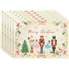 Arquiel Set di 6 Tovagliette Americana Natale, Tovaglietta Inverno Beige Schiaccianoci Doppio Lavabili Strato Resistenti Calore, Facile Pulizia, Antiscivolo Per Feste Tavolo Cucina, 33x48CM