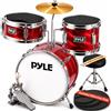 Pyle Set di Batteria per Bambini, Kit Iniziale 3 Pezzi con Grancassa da 33 Centimetri, Rullante, Tom, Piatti e Bacchette Batteria