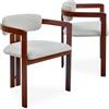 Menzzo Galilea Design - Set di 2 sedie in metallo effetto legno scuro e tessuto beige - Sedie contemporanee con braccioli integrati per sala da pranzo, ufficio o soggiorno