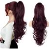 FLUFYMOOZ Extension a coda di cavallo, 66 cm, lunga e ondulata, con clip, capelli sintetici, da donna, colore bordeaux sfumato