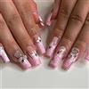 RUNRAYAY 24 pezzi rosa stampa sulle unghie lunghe con strass per unghie, fiore lucido unghie finte bara, unghie finte per donne e ragazze