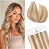 Silk-co Extension Adesive Capelli Veri Biadesivo #12P613 Marrone Dorato + Biondo Chiaro, 10 Ciocche Biadesive 15g per Sfumature/Volume 35cm