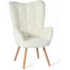 MEUBLE COSY Poltrona Imbottita Sedia da Salotto con Braccioli Poltroncina Relax in Tessuto Bouclé con Schienale Alto Gambe in Legno per Camera da Letto Soggiorno