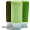 Muitomas Flaconi da Viaggio con Custodia Trasparente, 3 Bottiglie da Viaggio in Silicone da 98ml, Contenitori da Viaggio per Liquidi in Silicone, Colore Verde Salvia