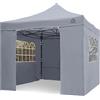 All Seasons Gazebos: Gazebo pop-up 3x3m completamente impermeabile con 4 pareti laterali Premium - Grigio metallizzato