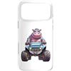 Cute Hippo Monster Truck Birthday Holida Custodia per iPhone 17 Pro Max Divertente ippopotamo che guida Monster Truck regalo per uomini, donne e bambini