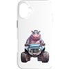Cute Hippo Monster Truck Birthday Holida Custodia per iPhone 16 Plus Divertente ippopotamo che guida Monster Truck regalo per uomini, donne e bambini