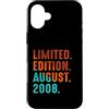 August 2008 Birthday Gift For Year 2008 Custodia per iPhone 16 Plus Edizione Limitata Agosto 2008 Compleanno