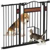 PawHut Cancelletto per Cani di Taglia Media e Piccola con Chiusura Automatica, Cancello per Cani in Acciaio, Legno di Pino e Plastica, 74-105x76.2 cm, Nero