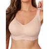 COMFELIE Seamless Wireless Bra for Full-Figured Women Full Coverage Breathable V Neck No Underwire Adjustable Straps Everyday Bra Nude