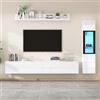 BNUZ Set di 3 mobili per soggiorno, TV, illuminazione LED, colore: bianco brillante, 1 armadio, 1 mensola sospesa, 1 vetrina
