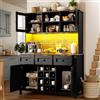 Huayz Mobile da cucina alto con porte USB e prese, armadio laterale con 4 ante e 3 cassetti, credenza con striscia luminosa a LED, armadio da cucina, credenza (nero)